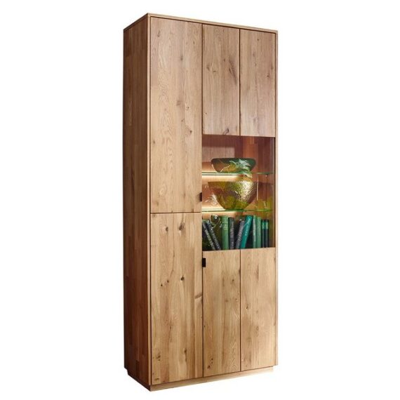 Lomadox Vitrine WELLINGTON-69 Wildeiche massiv geölt, 2 Softclose-Türen, mit LED Beleuchtung, 80cm