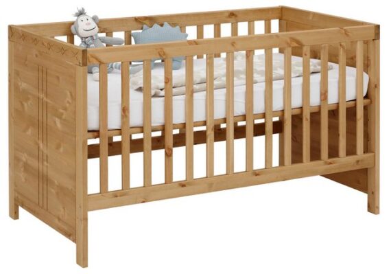 Lüttenhütt Babybett Indra, Schlupfsprossen, 4-fach verstellbare Liegehöhe, FSC® zertifiziertes Massivholz, Landhausstil mit tollen Details