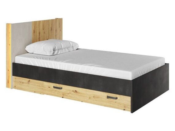 MIRJAN24 Jugendbett Qubic 2S 120 QB11 (mit Bettschublade, Lattenrost), 120x200 cm, LED-Beleuchtung, Metallgriffe