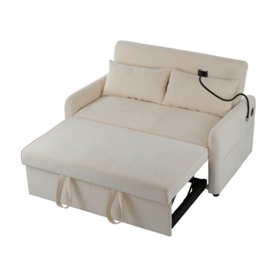 MODFU Sofa Schlafsofa Küchensofa Kindersofa Loungesofa, Multifunktionales Doppel-Klappschlafsofa mit USB-Ladeanschluss und verstellbarer Rückenlehne, Inklusive Handyhalter und seitlichen Aufbewahrungstaschen, Ideal für Wohnzimmer, Schlafzimmer und Heimkino