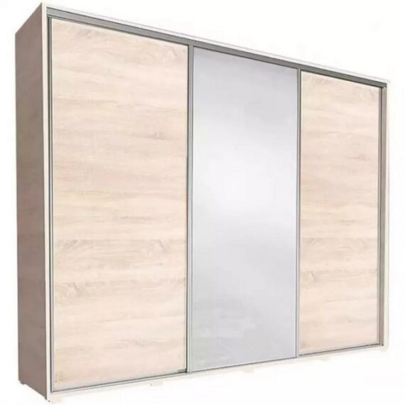 MOEBLO Kleiderschrank MONACO (mit Spiegel, Schwebetürenschrank 3-türig Schrank Garderobe Schiebtüren Schlafzimmer) -(BxHxT):255x251x66 cm