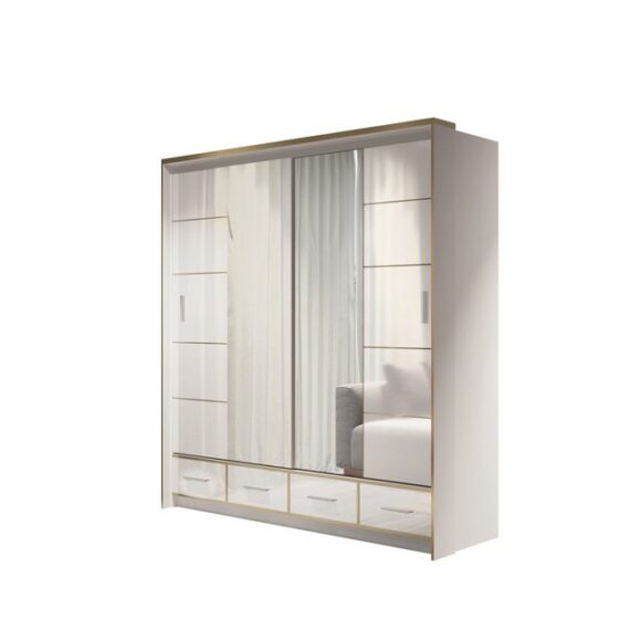 MOEBLO Kleiderschrank SERAPHINE (Schwebetürenschrank Gaderobe Schiebtüren Schlafzimmer - Modern Design, mit Spiegel 3-türig Schrank mit vielen Einlegeböden und Kleiderstange) (BxHxT): 253x220x66cm