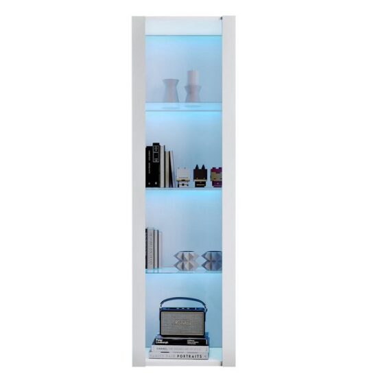 Merax Standvitrine schmal Vitrinenschrank mit 4 Fächern, APP Steurung mit LED und Glaseinlgeböden,Glasvitrine hochglanz,H:166cm