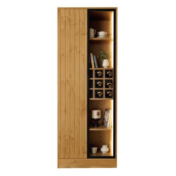 OKWISH Hochschrank Badezimmerschrank (Vitrine Vitrinenschrank, 1-St., 1 Glastüren, 1 Holztür) mit Glastüren und Beleuchtung