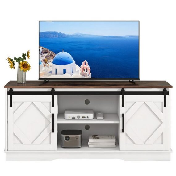 OKWISH TV-Schrank TV Stand Sideboard Entertainment Center (vintage Braun Entertainment Center 150*40*60cm, mit 2 klassischen Schiebetüren Einstellbare Regale) für Wohnzimmer Esszimmer Landhaus Modernes Design