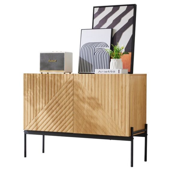 Odikalo Beistellschrank Anrichte Kommode Sideboard Türe Metallbeinen Wohnzimmer 75x100x40cm