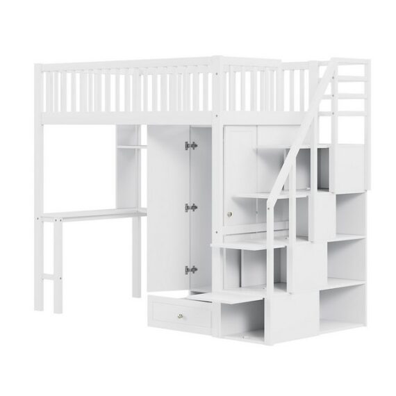 Odikalo Jugendbett Kinderbett Hochbett Kleiderschrank Regal Tisch Treppe 90x200cm