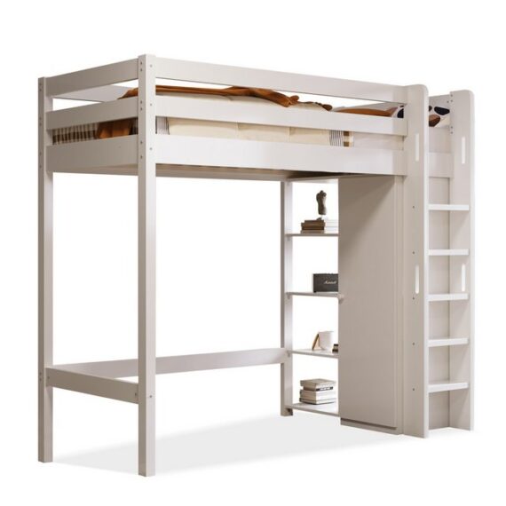 REDOM Kinderbett Hochbett mit Kleiderschrank und 6 Regalen (90x200 cm -208x110x186(BxTxH), Kippschutz, Anti-Kollisions-Aufkleber), mit Aufhängestange aus Aluminiumlegierung