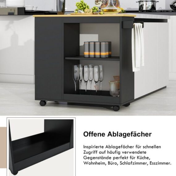 Rhein Beleuchtung Küchenbuffet 105x38x89cm abnehmbares Sideboard, Tischwagen (Ablagen für Mikrowelle, Kaffeemaschine, Gewürzgläser usw) Offenes Stauraumkonzept mit 4 geräuscharmen Rollen