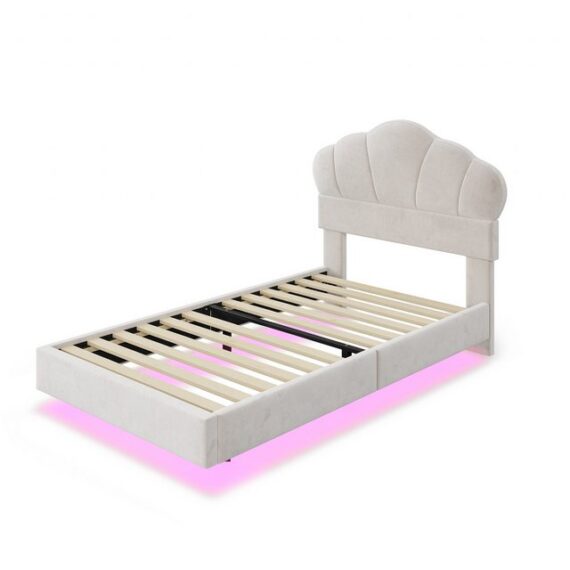 Romance Polsterbett Kinderbett Jugendbett, Einzelbett mit LED-Lichtleiste Lattenrost und kopfteil,Samt,90*200 cm