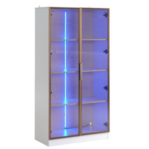 Rutaqian Standvitrine glasvitrine, 80×40×160cm, mit LED-Beleuchtung, Mode-Design, (1, 1-St., 1 doppeltürige Vitrine) Hochschrank, Sammelvitrine, verstellbare Regale, Weiß