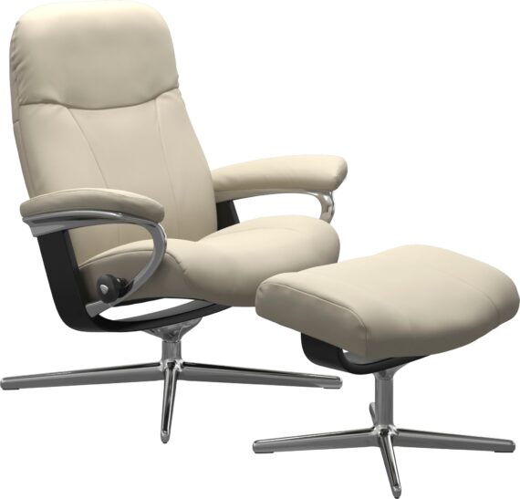 Stressless Relaxsessel "Garda", (Set, Relaxsessel mit Hocker), mit Hocker, mit Cross Base, Größe M & L, Holzakzent Schwarz