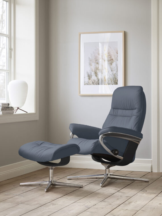 Stressless Relaxsessel "Sunrise", (Set, Relaxsessel mit Hocker), mit Hocker, mit Cross Base, Größe S, M & L, Holzakzent Schwarz