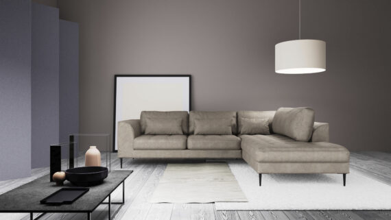 TRENDMANUFAKTUR Ecksofa "Luzi, wahlweise mit Schlaffunktion und Bettkasten bestellbar, L-Form", Designsofa mit Ottomane, Metallfüße schwarz, Breite 264 cm