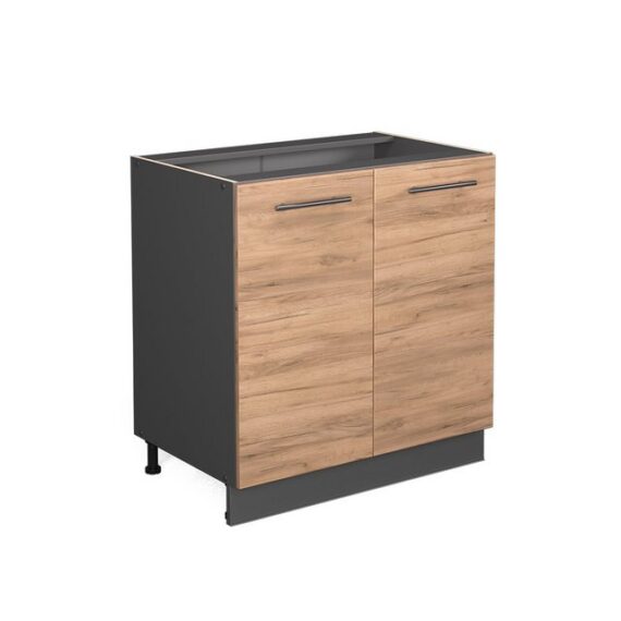 Vicco Spülenunterschrank Fame-Line, Goldkraft Eiche/Anthrazit, 80 cm mit Regal, AP Anthrazit