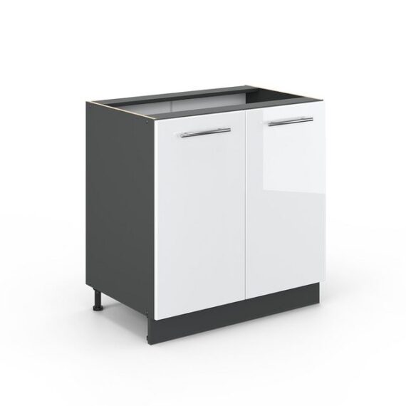 Vicco Spülenunterschrank Fame-Line, Weiß Hochglanz/Anthrazit, 80 cm mit Regal, AP Anthrazit