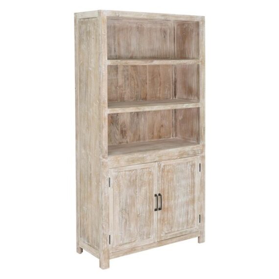 WOMO-DESIGN Vitrine Buffet Küchenschrank Vitrinenschrank für Geschirr Stauraumvitrine Standvitrine Shabby Chic Hochschrank Wohnzimmerschrank Mangoholz