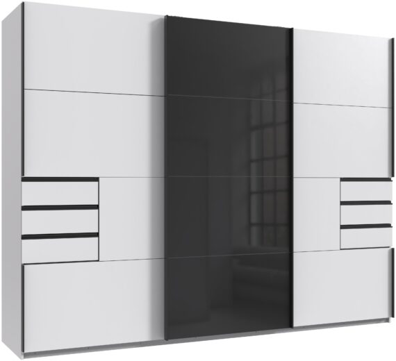 Wimex Schwebetürenschrank "Leonberg, Kleiderschrank mit 6 Schubladen", mit graphitfb.Glasfront, 270cm breit, 208cm hoch