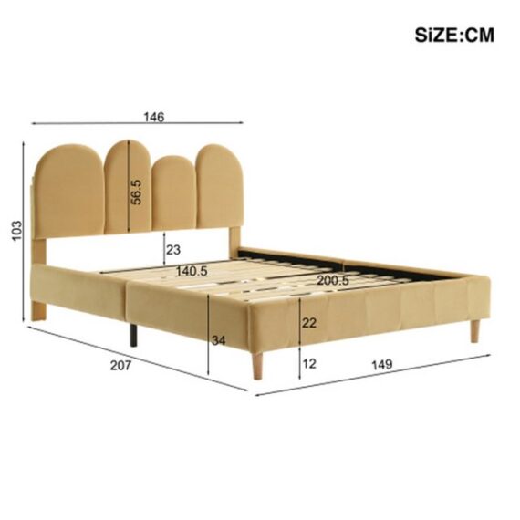 XDeer Polsterbett Polsterbett, Kinderbett, Jugendbett mit Unterbett-LED-Lichtleiste in, warmem Gelb, Doppelbett mit Holzlatten,140x200cm