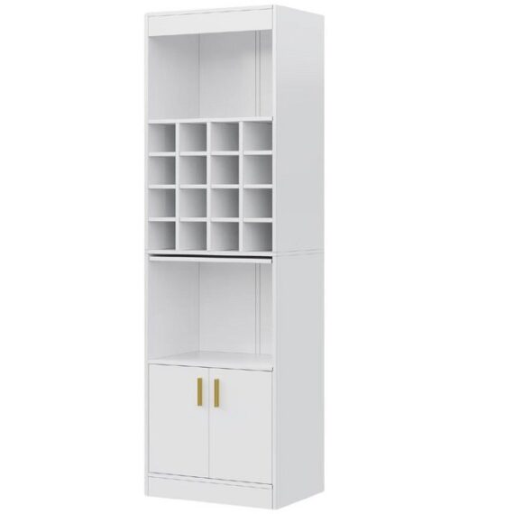 YNOFIT Standvitrine Weißer Vitrinenschrank, 16 Weinfächer, 2 Türen, 50*40*180 cm(L*B*H)