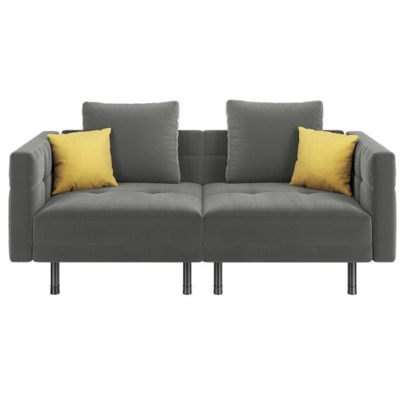 Yaheetech Schlafsofa 2-Sitzer-Sofa mit Sitz- & Liege- & Schlafmodus, Klappsofa mit 4 Kissen Multifunktionale Couch für Wohnzimmer