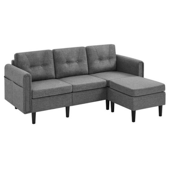 Yaheetech Sofa, 3-Sitzer Sofa mit Ottomane Modernes Ecksofa Schlafcouch