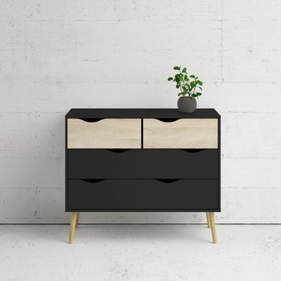 andas Kommode "Oslo, Aufbewahrung, Schubladenschrank, Stauraum", Sideboard mit 4 Schubladen, Vollholzbeine, Breite 99 cm, Höhe 82 cm