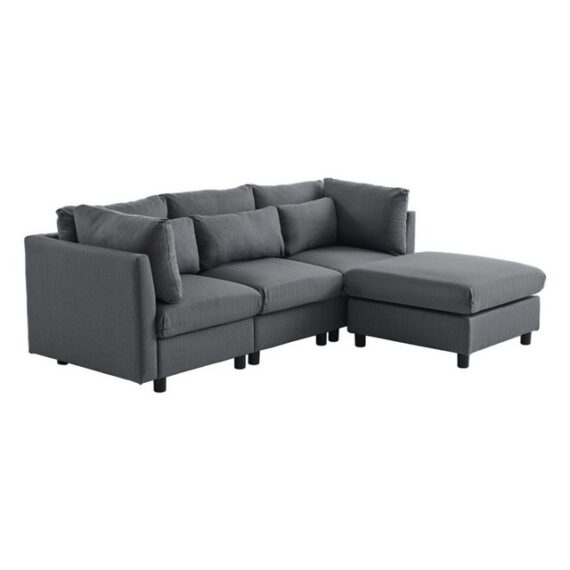 i@home Sofa Polstermöbel, Sofa, Wohnzimmersofa, 3-Sitzer mit Hocker, Ecksofa mit Fußhocker, L-förmiges Ecksofa,220x81x83 cm, Grau