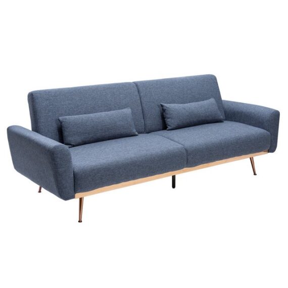 riess-ambiente Schlafsofa BELLEZZA 210cm blau / roségold, Wohnzimmer · Stoff · Metall · 3-Sitzer · Couch inkl. Kissen · Retro