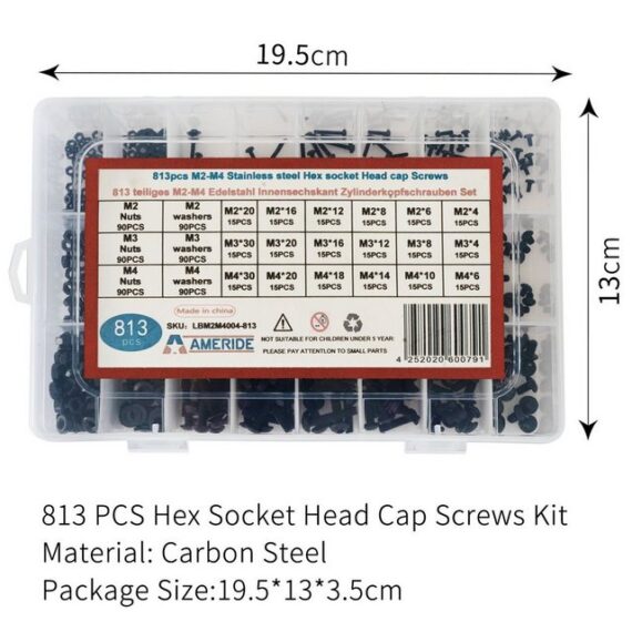 style home Schrauben-Set, (813 St), 813 Stück M2 M3 M4 Innensechskant Linsenschrauben Set Kohlenstoffstahl