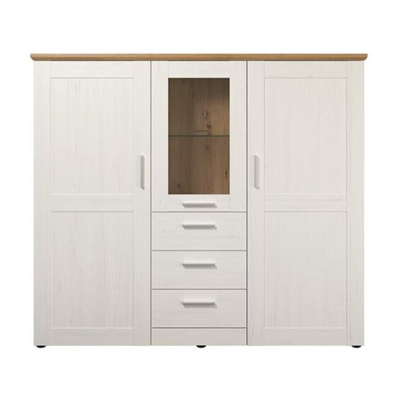 trendteam Vitrine Kommode Beistellschrank Vitrinenschrank Weiß/Braun 159x140x41cm