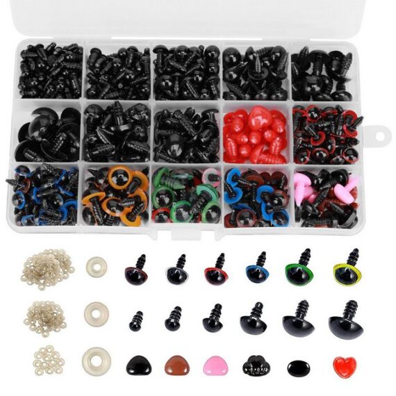 BlingBin Puppen Accessoires-Set Sicherheitsaugen, Sicherheitsnasen mit Unterlegscheiben für Häkeltiere, (1er Set, 630-tlg., 630 tlg), 630 Stück Kunststoff knopfaugen für DIY Puppe Plüschtier