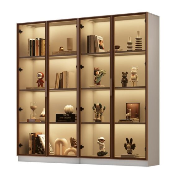 BlingBin Standvitrine 2er-Set Weiß Glasvitrinen mit 16-farbiger LED-Beleuchtung (1er Set, 1-St., Vitrine mit Flügeltüren und beweglichen Einlegeböden, 80*40*160 cm) Hochschrank für Wohnzimmer, freistehender Schrank, Badezimmersch