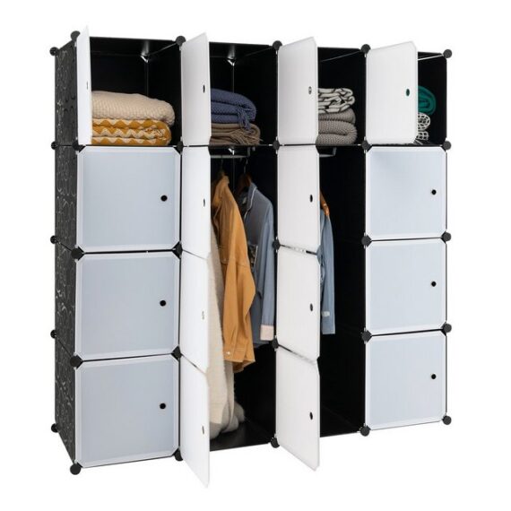 COSTWAY Kleiderschrank Regalsystem DIY,16 Würfeln & 2 Hängestange,146x146cm