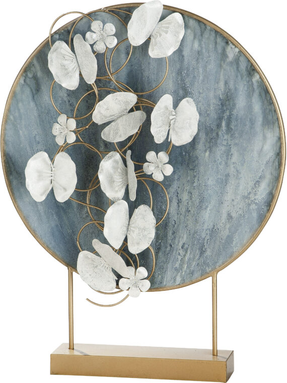 Casablanca by Gilde Dekofigur "Dekoobjekt Blossoms, blau/gold", Dekoobjekt, aus Metall, Höhe 65 cm, Scheibe mit Blumen, Wohnzimmer