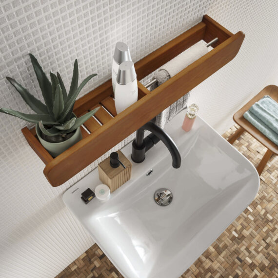 Destiny Badregal "SPA & LIVING", Wandregal mit 2 Regalflächen, 64 x 13 x 10 cm, Teak