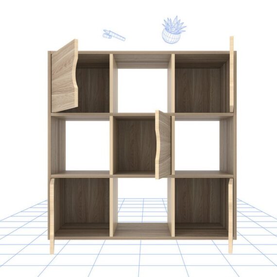 FLEXISPOT Bücherregal BW1 Raumteiler, Würfelregal, 9 Fächer mit Türen und Kippschutz, ideal für Zuhause und Büro, Moderner Holz-Bücherregal, 90x29x90 cm