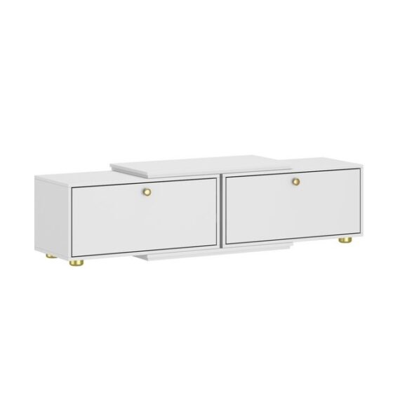 FUFU&GAGA TV-Schrank TV-Ständer, mit 2 Schränken, 120-175 x 30 x 28 cm, MDF, Weiß Produktlänge: 120 cm, ausgezogene Länge: 175 cm