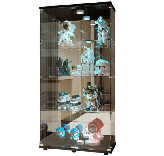 FUROKOY Glasvitrine Vitrinenschrank mit Glastüren und Beleuchtung Sammlervitrine 4 Lagen 80.49x36.49x163.9 cm,Transparenter,mit 2 Glastür,für Sammlerstücke