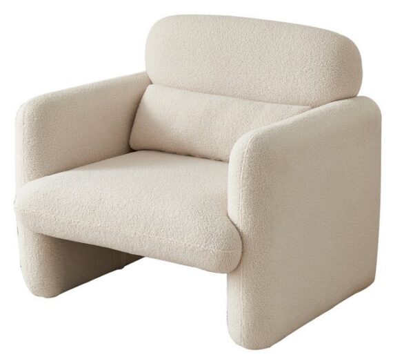 FUROKOY Loungesofa Einzelsofa Sofasessel Mit Armlehnen gepolstert Sherpa-Stoff Sessel, 86x77x80 cm,Beige,mit Lendenkissen,Bodenstuhl