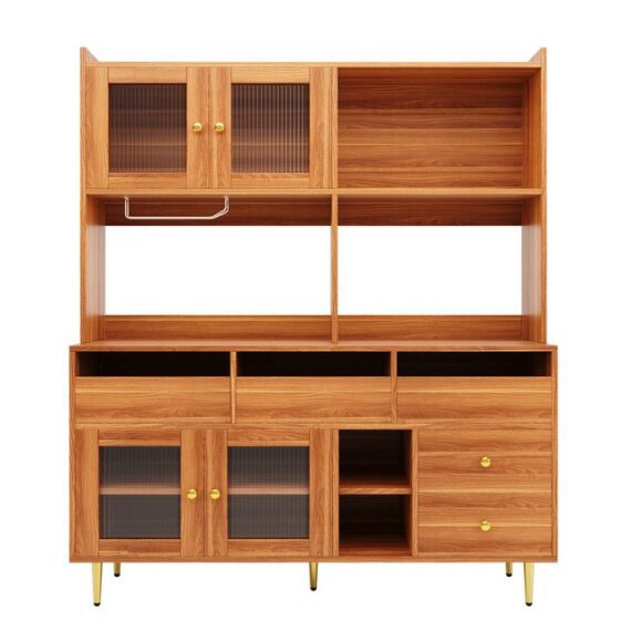 Flieks Hochschrank Küchenbuffet (145x39x171 cm, 1-St) Küchenschränke mit Arbeitsplatte, Glastüren und Schubladen Sideboard