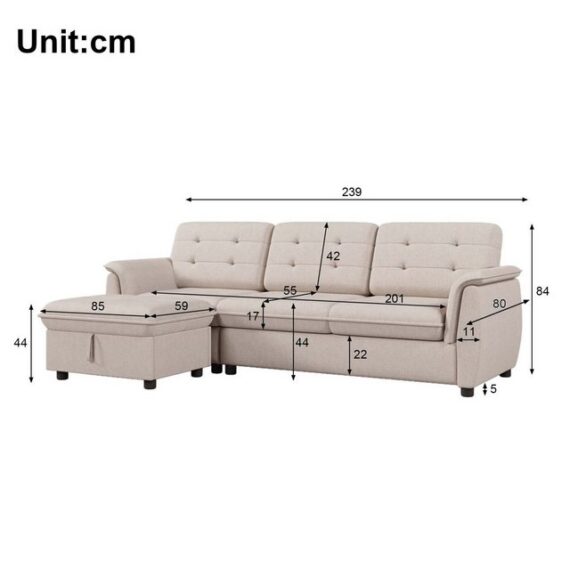 Furnishings Home Sofa Couch 3-Sitzer-Sofa mit Hocker, Sey