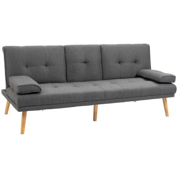 HOMCOM Schlafsofa 3-Sitzer-Sofa, Bettsofa mit Klappbarem Tisch, Stoffsofa 1 Teile, für Wohnzimmer, Dunkelgrau