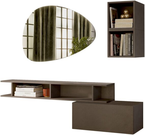 INOSIGN Garderoben-Set "INFINITY, 4tlg. Breite 150 cm, Höhe variabel, moderne Garderobe", (Spar-Set, 4 St.), (Hängeschrank, Wandregal, Würfelregal 2er Set, Spiegel) Diele, Flur