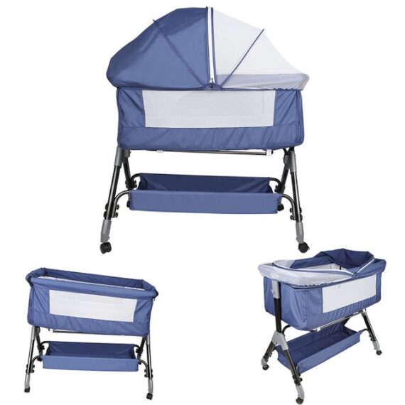 JEOBEST Beistellbett Baby, Grab-and-go Baby Bett mit Matratze & Rädern für Neugeborene, Tragbare Babybett mit 4 verstellbaren Höhen & Matratze