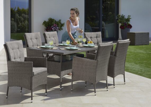 KONIFERA Garten-Essgruppe "Mailand", (19 tlg.), 6 Sessel, Tisch 150x80 cm, Polyrattan, mit GRATIS-Zugabe: 1 Schutzhülle