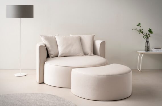 LeGer Home by Lena Gercke XXL-Sessel "Isalie, Rundsessel mit Hocker, Lesesessel, Loveseat, Big-Sessel", (Set), trendige Stoffe, mit 3 Zierkissen, große Sitzfläche