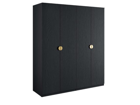 Leonique Kleiderschrank "Kleiderschrank Bellot mit 4 Einlegeböden und 2 Kleiderstange", Garderobe mit 4 Drehtüren und goldenen Griffen, BxTxH 180x59x209 cm