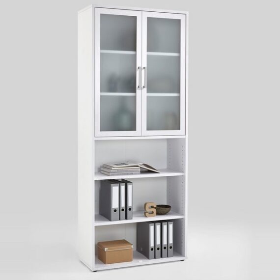 Lomadox Aktenschrank COLUMBUS-10 weiß matt mit Türeinsatz - 89/221,5/40cm