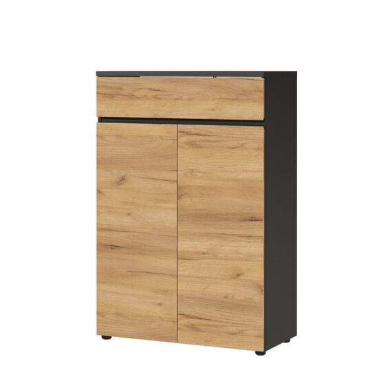 Lomadox Aktenschrank LUGANO-01 Büro 120 cm hoch in Graphit mit Navarra Eiche Nb., : 80/120/40 cm